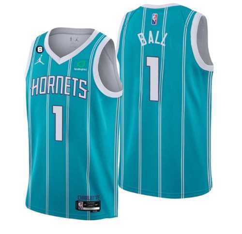 Mens Charlotte Hornets #1 LaMelo Ball 2022-23 Icon Edition No.6 Patch Stitched Basketball Jersey->charlotte hornets->NBA Jersey